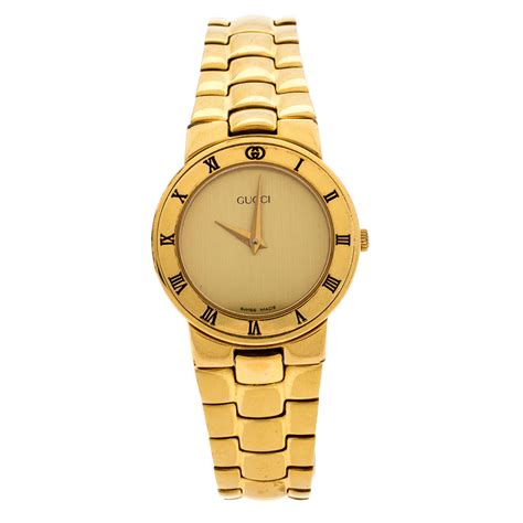 Gucci Golden Gold Plated 33002l Womens Wristwatch 25mm Gucci Women Wrist Watch Gucci