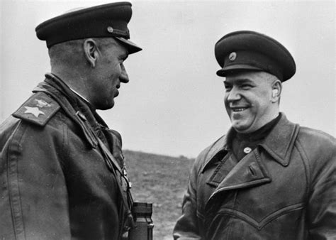 Маршалы К.К. Рокоссовский и Г.К. Жуков на встрече во время наступления ...