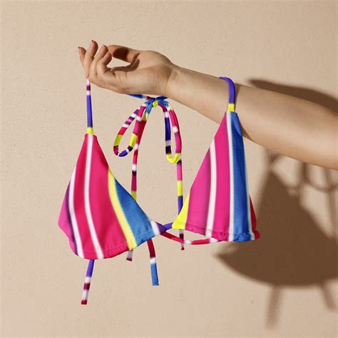 Striped Padded String Bikini Top Adjustable Swimwear For Women Sustainable Beach Fashion Etsy