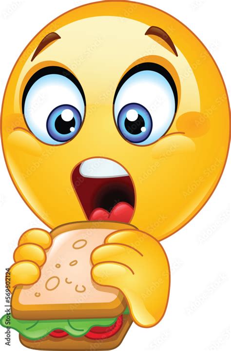 Hungry emoji emoticon eating a sandwich Stock Vector | Adobe Stock