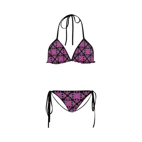 Skull Jigsaw Pink Custom Bikini Swimsuit ID D