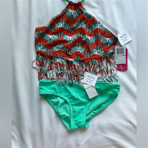 Tilly S Swim Swimwear Gossip Girl Cactus Fringe Pc Bikini Set Sz