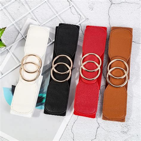 New Elastic Wide Women Belt Brand High Quality Golden Shuang Huan Kou