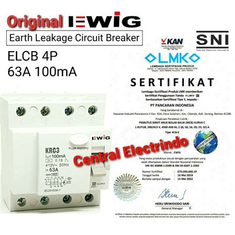 Jual ELCB RCCB KRC3 4P 63A 100mA EWIG SNI Shopee Indonesia