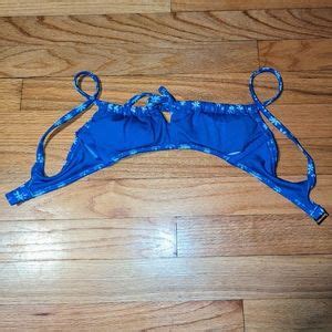 Xhilaration Swim Blue Floral Daisies Shirred Tunneled Tiefront Bikini Top Swim Xhilaration