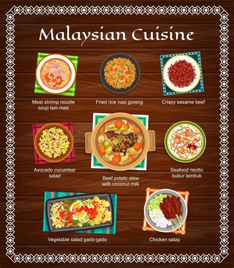 Malaysian Cuisine Dishes Menu Restaurant Food Stock Vector