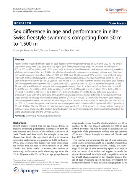 PDF Sex Difference In Age And Performance In Elite Swiss Freestyle