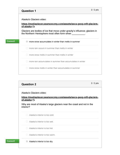 Part X Pacific Northwest Quiz Alaskas Glaciers Question 1 2 2 Pts