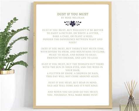 Dust If You Must Poetry Printable Poster Rose Milligan Literature