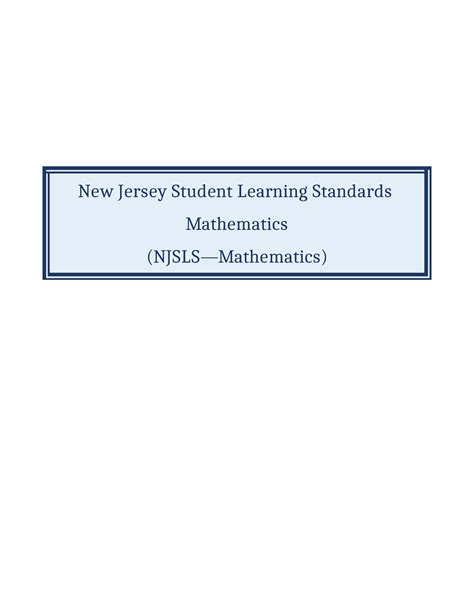 2023 Njsls Mathematics - New Jersey Student Learning Standards