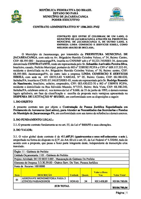 Contrato N Prefeitura Municipal De Jacareacanga Gest O