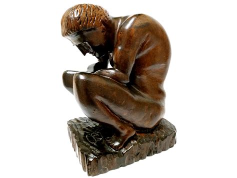 Large Hand Carved Wooden Sitting Naked Nude Male Man Statue Sculpture Chairish