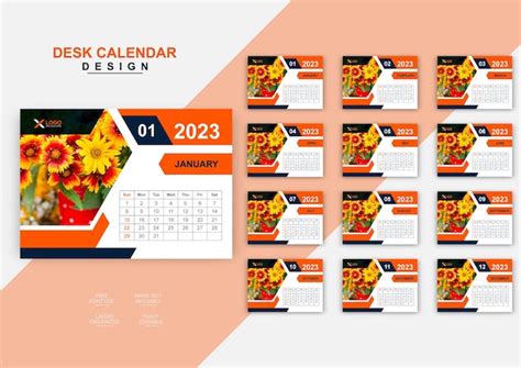 Premium Vector New Year Desk Calendar 12 Months Included 2023 Desk