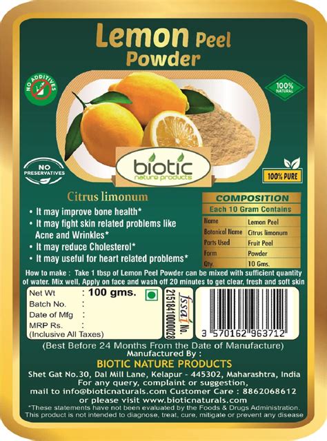 Buy Biotic Lemon Peel Powder Online | Herbal Powder for Improves Bone ...