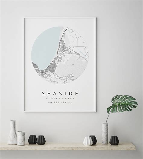 Seaside Map Seaside California City Map Home Town Map - Etsy