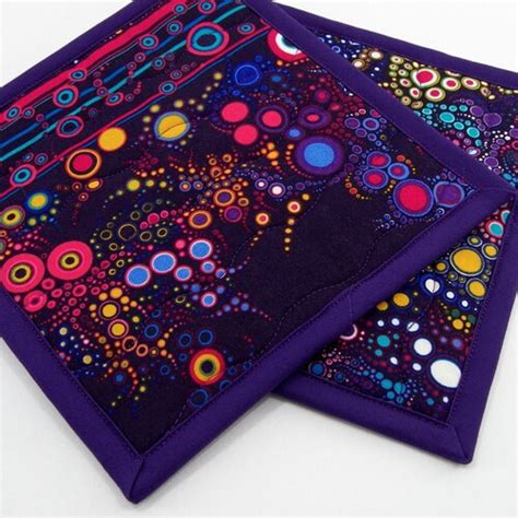 Quilted Potholders Fabric Hot Pads Colorful Brights On Etsy