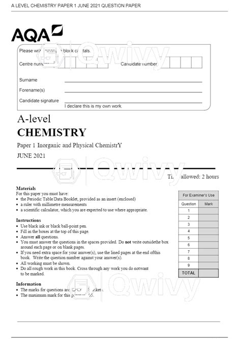 A Level Physical Chemistry Exam Questions