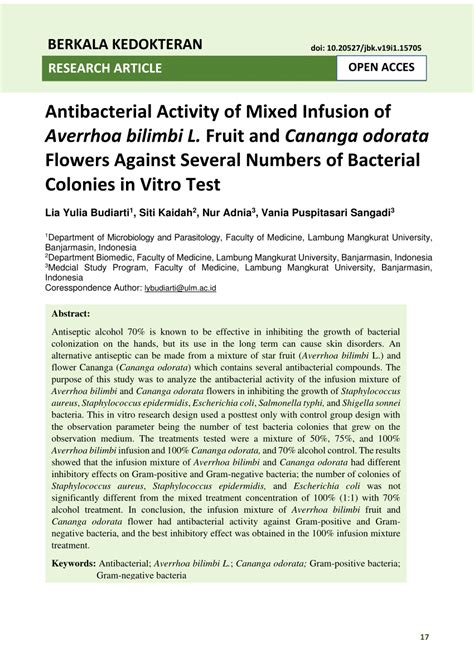 PDF Antibacterial Activity Of Mixed Infusion Of Averrhoa Bilimbi L