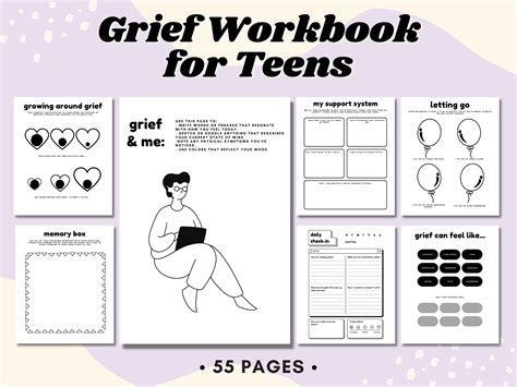 Grief Worksheets for Teens, Self Care Workbook, Grief Therapy ... 