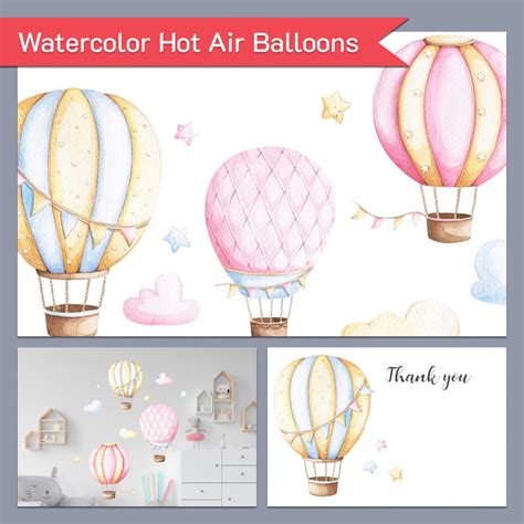 Watercolor Hot Air Balloons MasterBundles