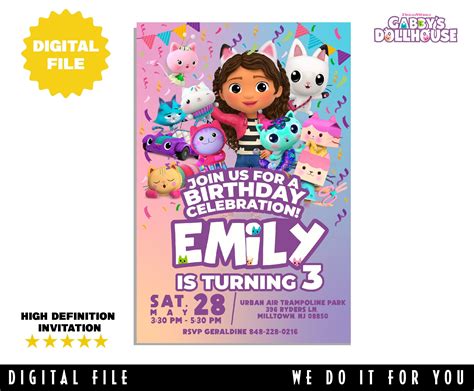 Gabby's Dollhouse birthday invitation, Gabby's invitation, Gabby's Dollhouse, invitation digital ...