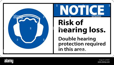 Notice Double Hearing Protection Sign On White Background Stock Vector