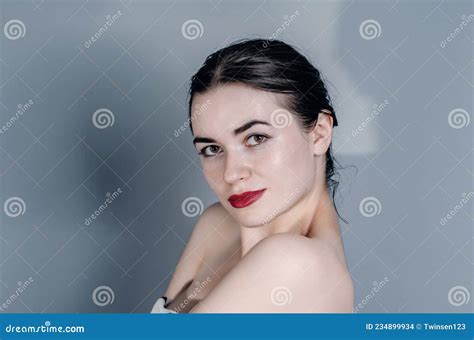 Portrait Of A Beautiful Woman Head Is Turned To The Side Naked Bust