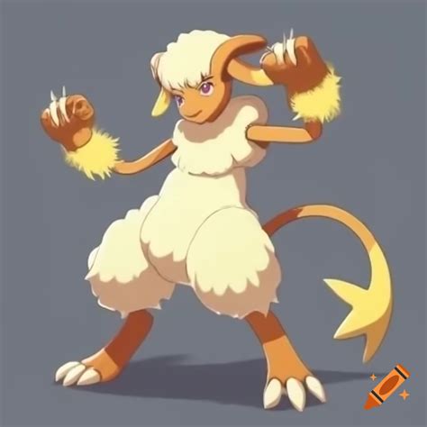 Fighting Type Anthro Sheep Pokémon With Long Arms In Pokémon Art Style