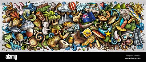 Vector Illustration With Australia Theme Doodles Vibrant And Eye