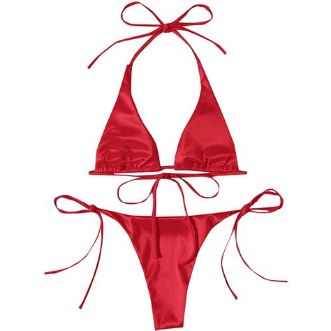 UAYOTSE Women Triangle Halter Bikini Set High Cut String Thong Bathing Suit Self Tie Two Piece