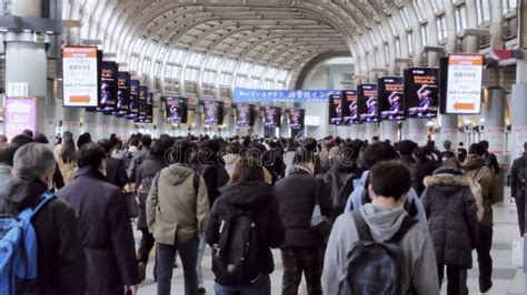 Large Crowd Group Of Asian People Walk At Shinagawa Subway Train