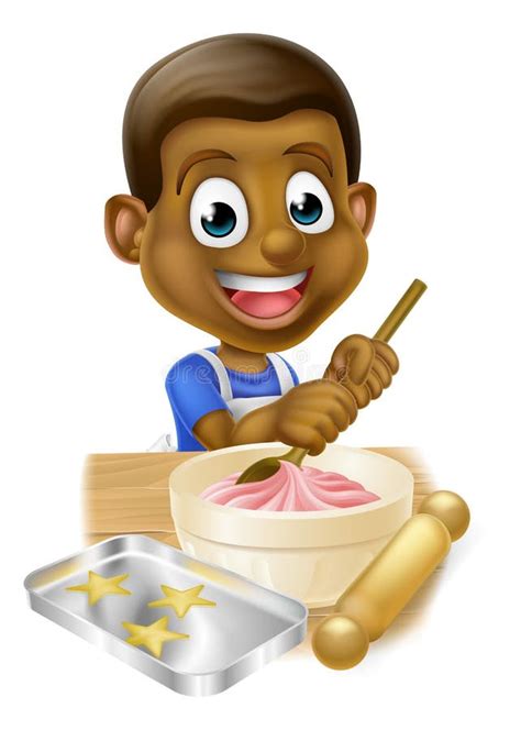 Cartoon Black Boy Baking Cakes Stock Vector - Illustration of child ...