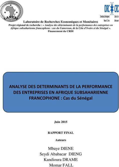 Analyse Des Determinants De La Performance Des Entreprises En Afrique