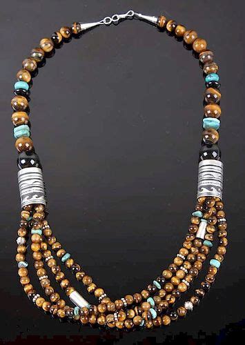 Navajo Tiger Eye And Turquoise Beaded Necklace Sold At Auction On 22nd