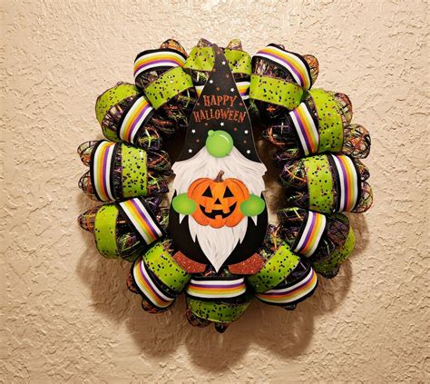 Halloween Gnome Wreath Happy Halloween Fabric And Ribbon Etsy