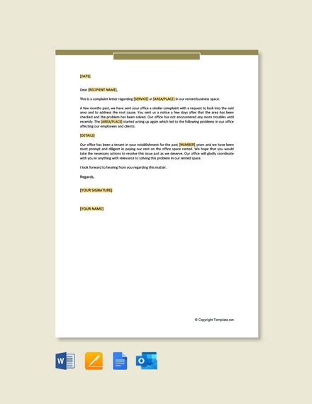 Tenant Complaint Letter To Landlord Template