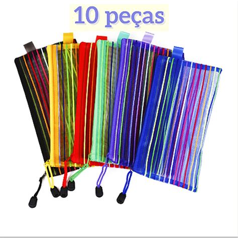 Estojo Multiuso Bolsinha Nylon Colorido Necessaire 10 Unidades 13 X