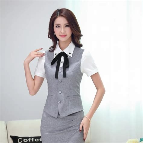 Summer Formal Ladies Gray Vest Women Waistcoat Slim Elegant Work Wear