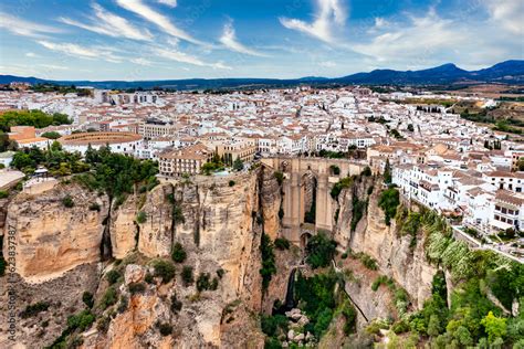 Ronda And The New Bridge Puente Nuevo From A Drone Perspective Stock