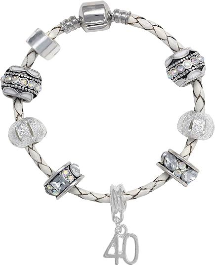 40th Birthday Leather Charm Bracelet Pandora Style T Boxed 19cm Uk Jewellery