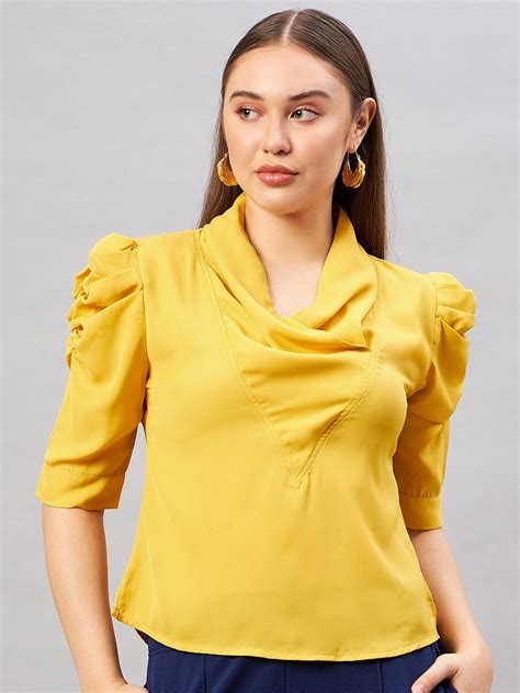 Buy Antheaa Curve Antheaa Curve Cowl Neck Puffed Sleeves Crepe Top At