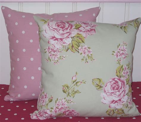 Set Of Two Throw Pillow Cushion Covers 16 Inch Shabby Chic Style Sage Green Flora Roses Fabr