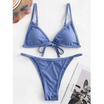 Emmiol Free Shipping 2025 Lace Up Rib Bikini Set Blue S In Bikini Sets Online Store EMMIOL