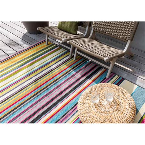 Tapis D Ext Rieur Multicolore Rayures En Polym Re De Synth Se Recycl