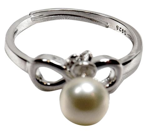 925 Sterling Silver Infinity Pearl Adjustable Ring With Dangling Drop Pearl