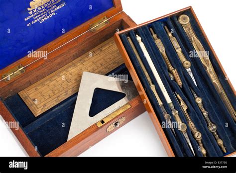 Antique Edwardian Brass Mathematical Instrument Set By Wh Harling Of