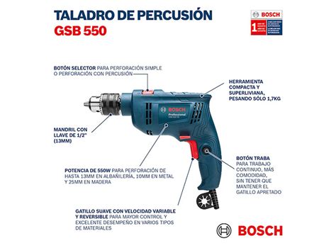 Ripley TALADRO PERCUTOR BOSCH GSB 550 RE 550W 220V CON 34 ACCESORIOS