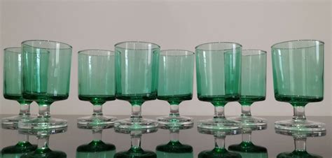 6 Anciens Verres à Pied Luminarc Verts Clairs H10 cm Vintage French Finds