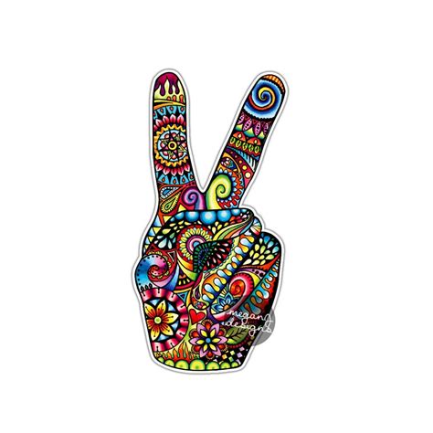 Hippie Peace Sign Hand Sticker Colorful Flower Car Decal Etsy