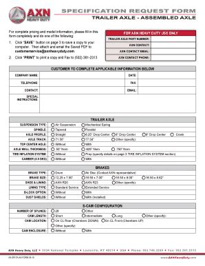 Fillable Online SPECIFICATION REUEST FORM AXN Heavy Duty Fax Email